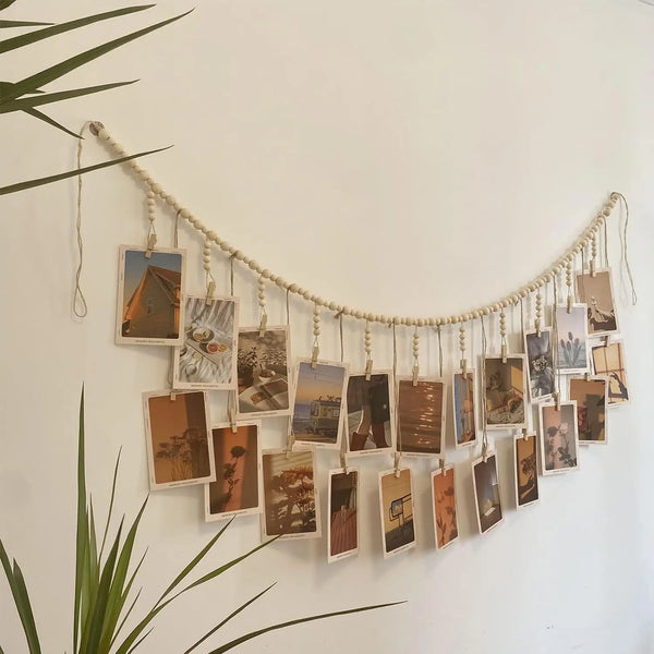 Gen-Z Boho Wooden Bead Photo Display Garland