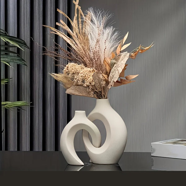 Gen-Z Nordic Hollow Ceramic Vase Set of 2