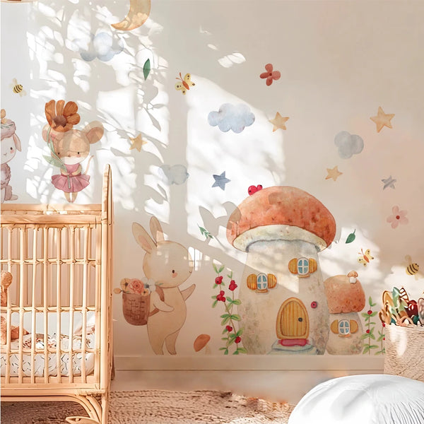 Gen-Z Bunny & Mushroom Wall Sticker for Kids' Rooms